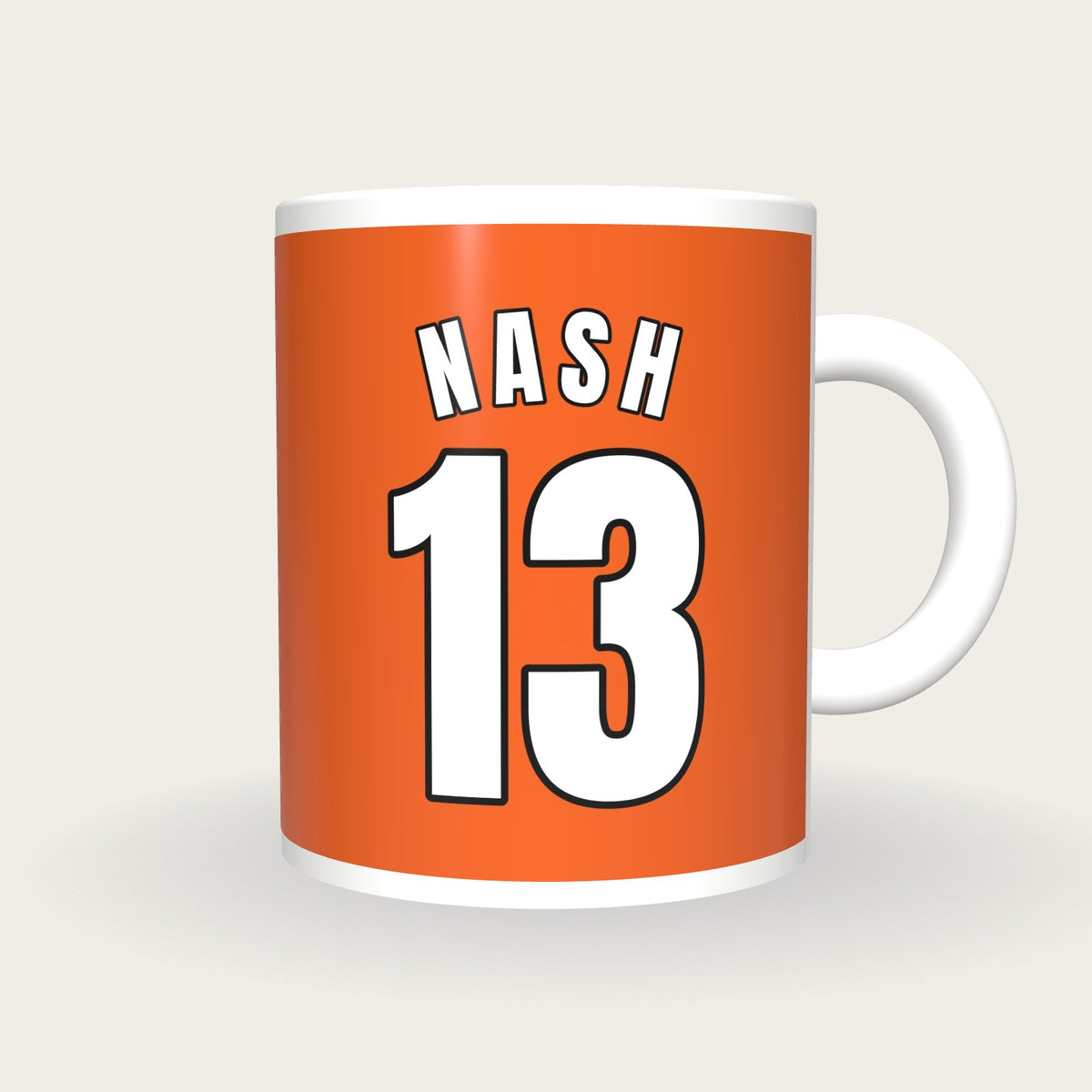 Personalised Orange and White Basketball Jersey Mug, front