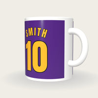 Personalised Purple and Gold Basketball Jersey Mug, three-quarter view