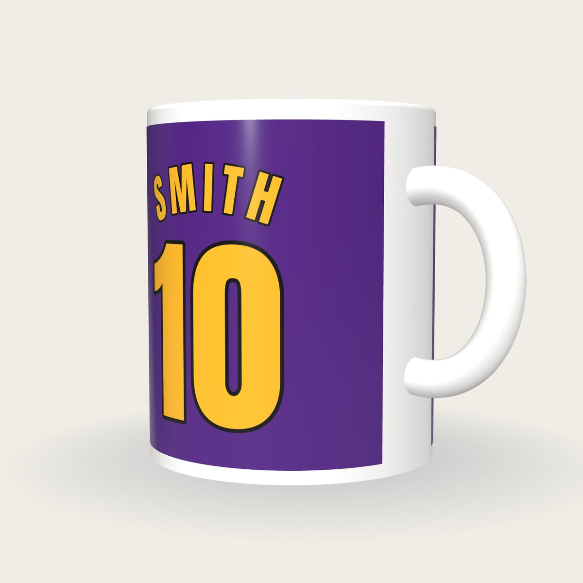 Personalised Purple and Gold Basketball Jersey Mug, three-quarter view