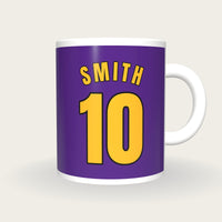 Personalised Purple and Gold Basketball Jersey Mug, front