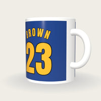 Personalised Royal Blue and Gold Basketball Jersey Mug, three-quarter view