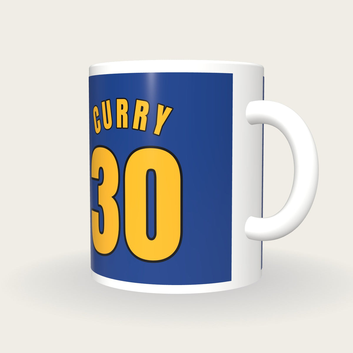 Personalised Royal Blue and Gold Basketball Jersey Mug, three-quarter view