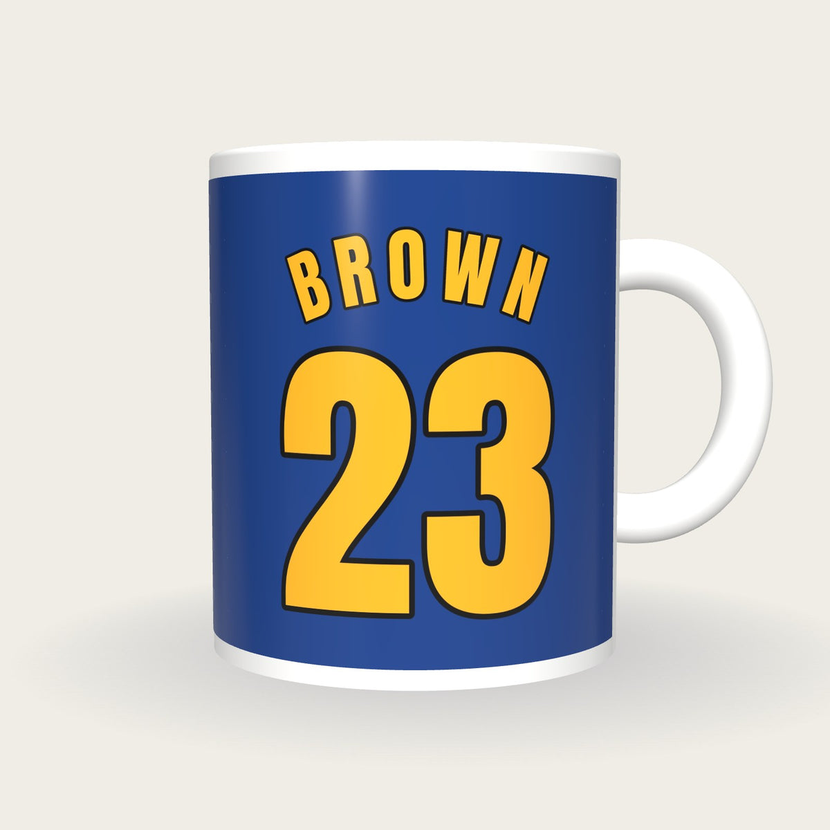 Personalised Royal Blue and Gold Basketball Jersey Mug, front