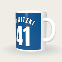 Personalised Royal Blue and White Basketball Jersey Mug, three-quarter view