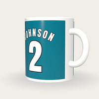Personalised Teal and White Basketball Jersey Mug, three-quarter view
