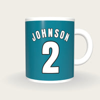 Personalised Teal and White Basketball Jersey Mug, front
