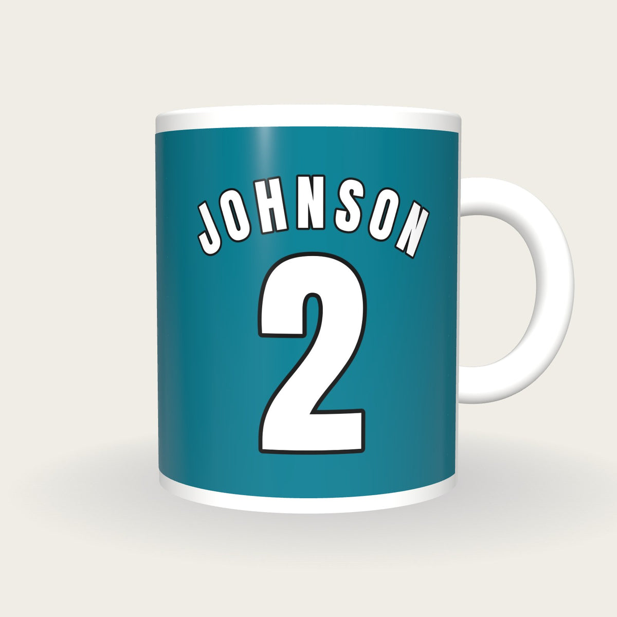 Personalised Teal and White Basketball Jersey Mug, front