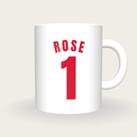 Personalised White and Red Basketball Jersey Mug, front