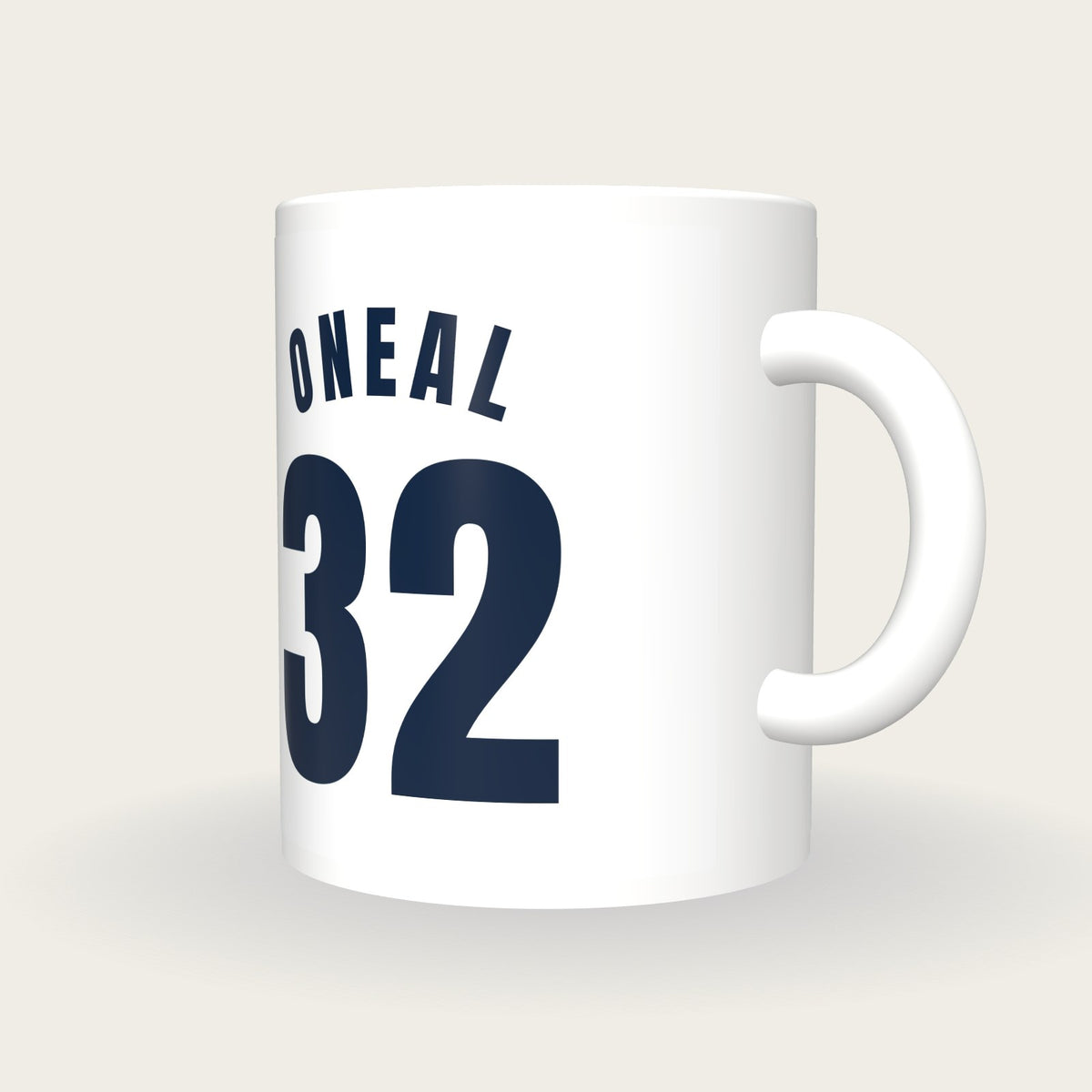 Personalised White and Royal Blue Basketball Jersey Mug, three-quarter view