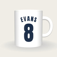 Personalised White and Royal Blue Basketball Jersey Mug, front