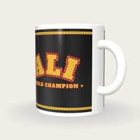 Personalised Black and Gold Boxing Robe Mug, three-quarter view