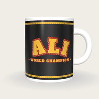 Personalised Black and Gold Boxing Robe Mug, front