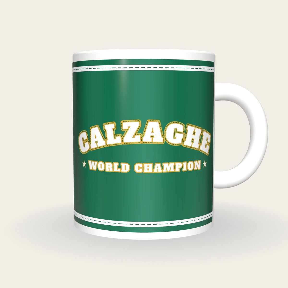 Personalised Emerald and White Boxing Robe Mug, front