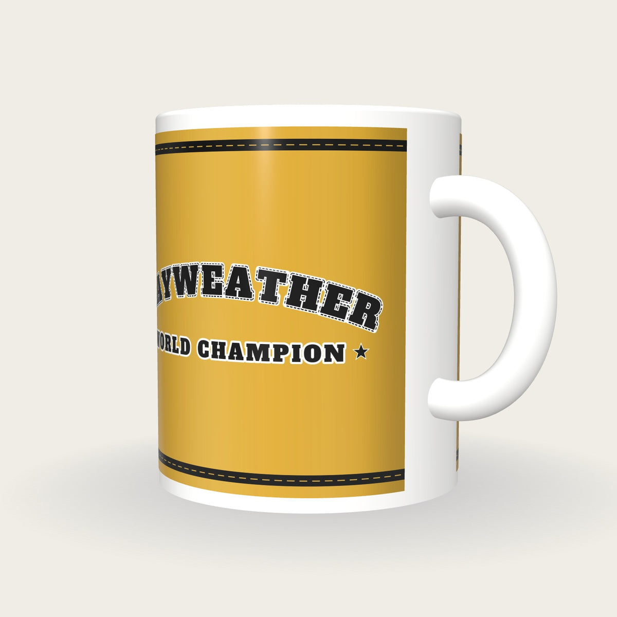 Personalised Gold and Black Boxing Robe Mug, three-quarter view