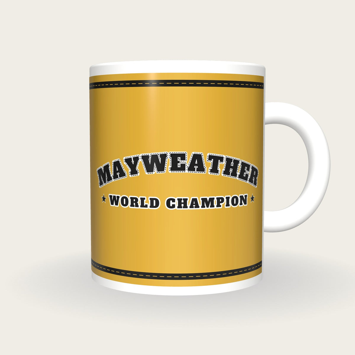 Personalised Gold and Black Boxing Robe Mug, front