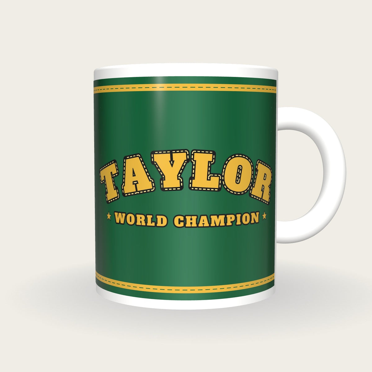 Personalised Green and Gold Boxing Robe Mug, front