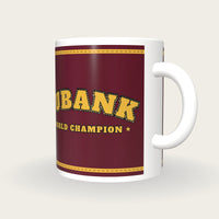 Personalised Maroon and Gold Boxing Robe Mug, three-quarter view