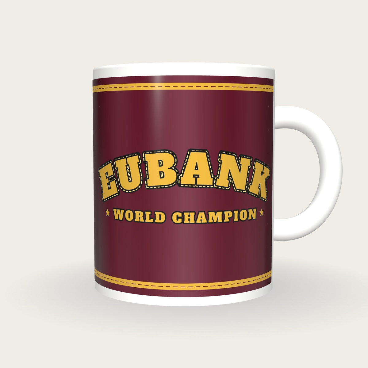 Personalised Maroon and Gold Boxing Robe Mug, front
