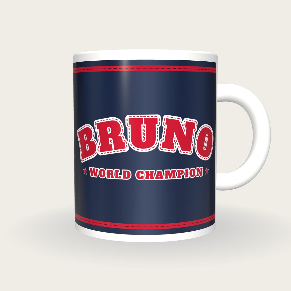 Personalised Navy, Red and White Boxing Robe Mug, front