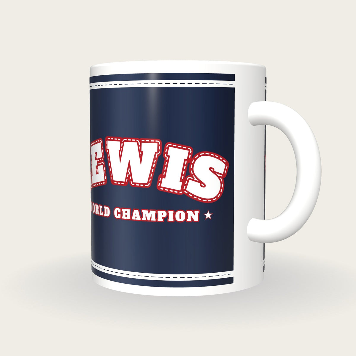 Personalised Navy and White Boxing Robe Mug, three-quarter view