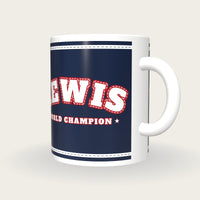 Personalised Navy and White Boxing Robe Mug, three-quarter view
