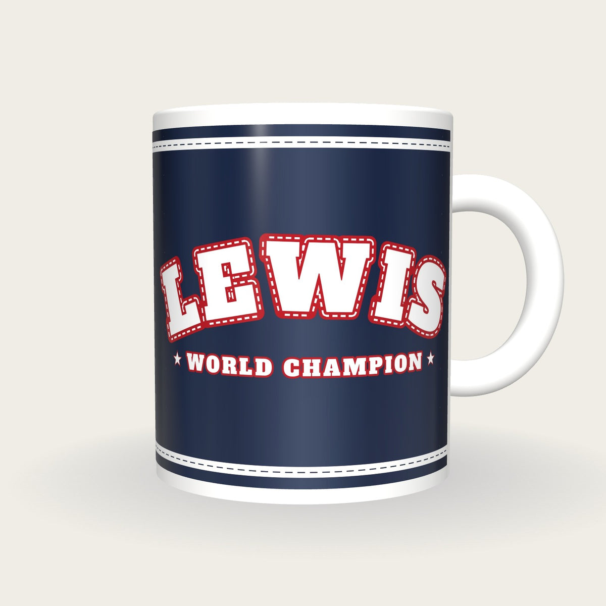 Personalised Navy and White Boxing Robe Mug, front