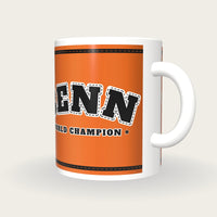 Personalised Orange and Black Boxing Robe Mug, three-quarter view