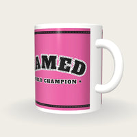 Personalised Pink and Black Boxing Robe Mug, three-quarter view