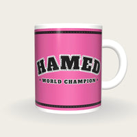 Personalised Pink and Black Boxing Robe Mug, front
