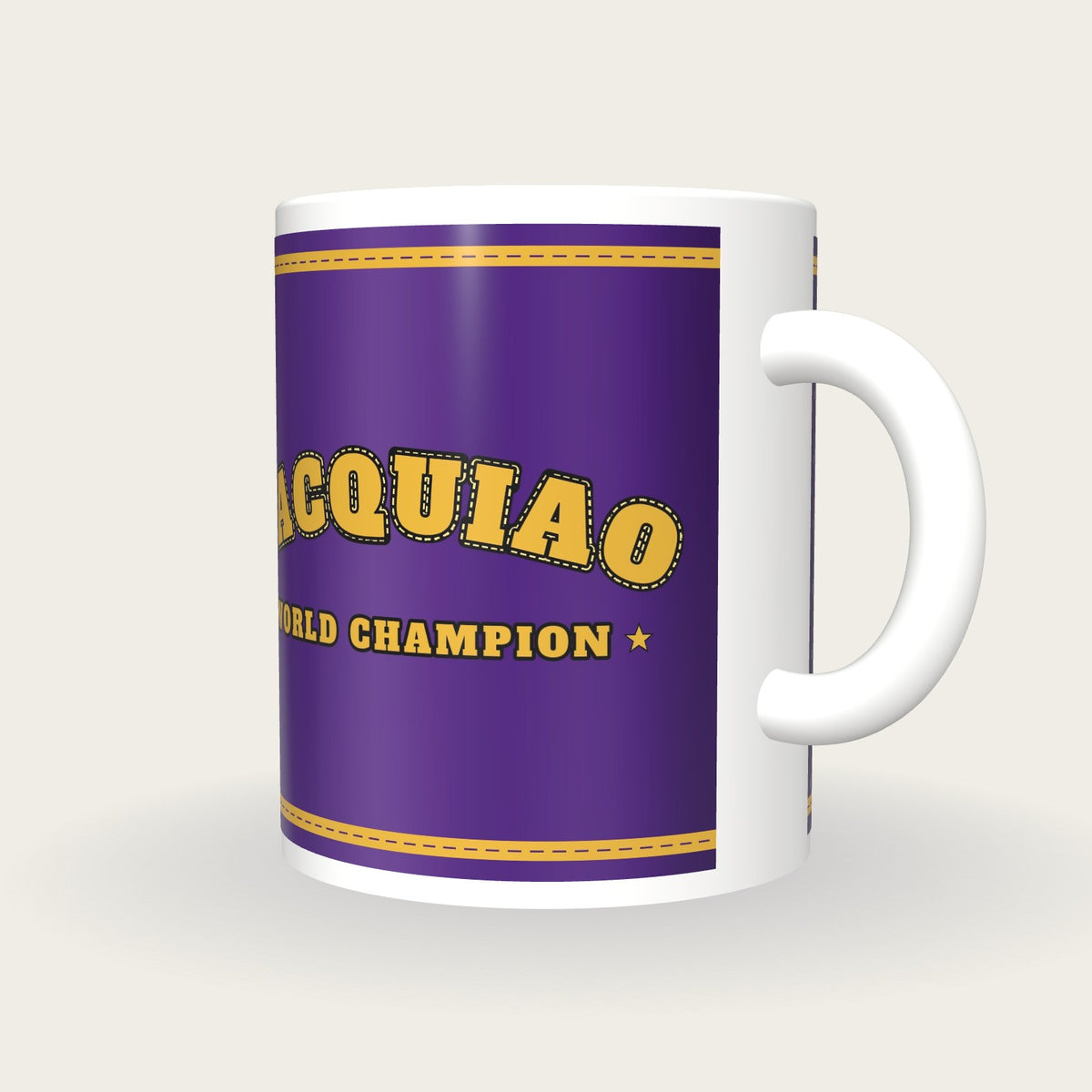 Personalised Purple and Gold Boxing Robe Mug, three-quarter view