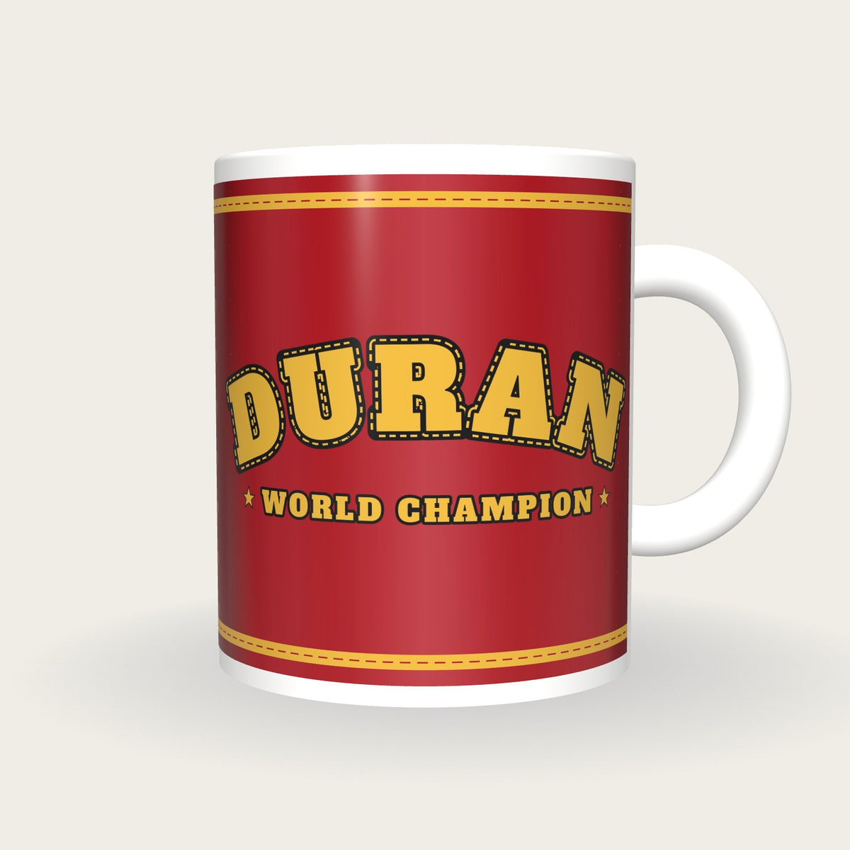Personalised Red and Gold Boxing Robe Mug, front