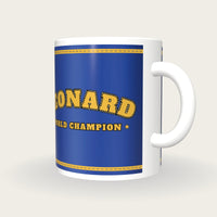 Personalised Royal Blue and Gold Boxing Robe Mug, three-quarter view