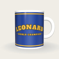 Personalised Royal Blue and Gold Boxing Robe Mug, front