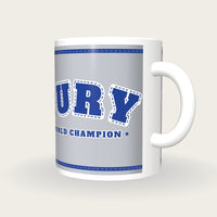 Personalised Silver and Royal Blue Boxing Robe Mug, three-quarter view