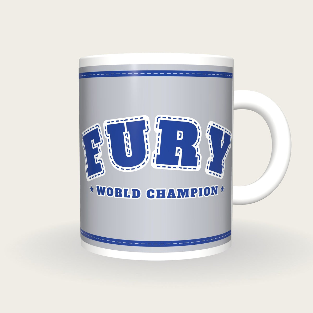 Personalised Silver and Royal Blue Boxing Robe Mug, front