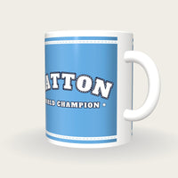 Personalised Sky Blue and White Boxing Robe Mug, three-quarter view