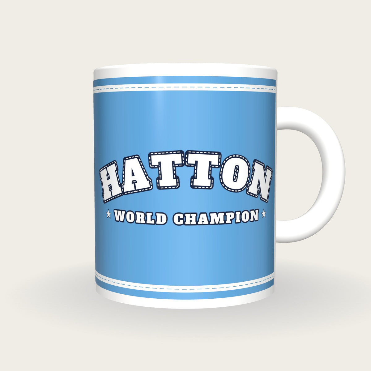 Personalised Sky Blue and White Boxing Robe Mug, front