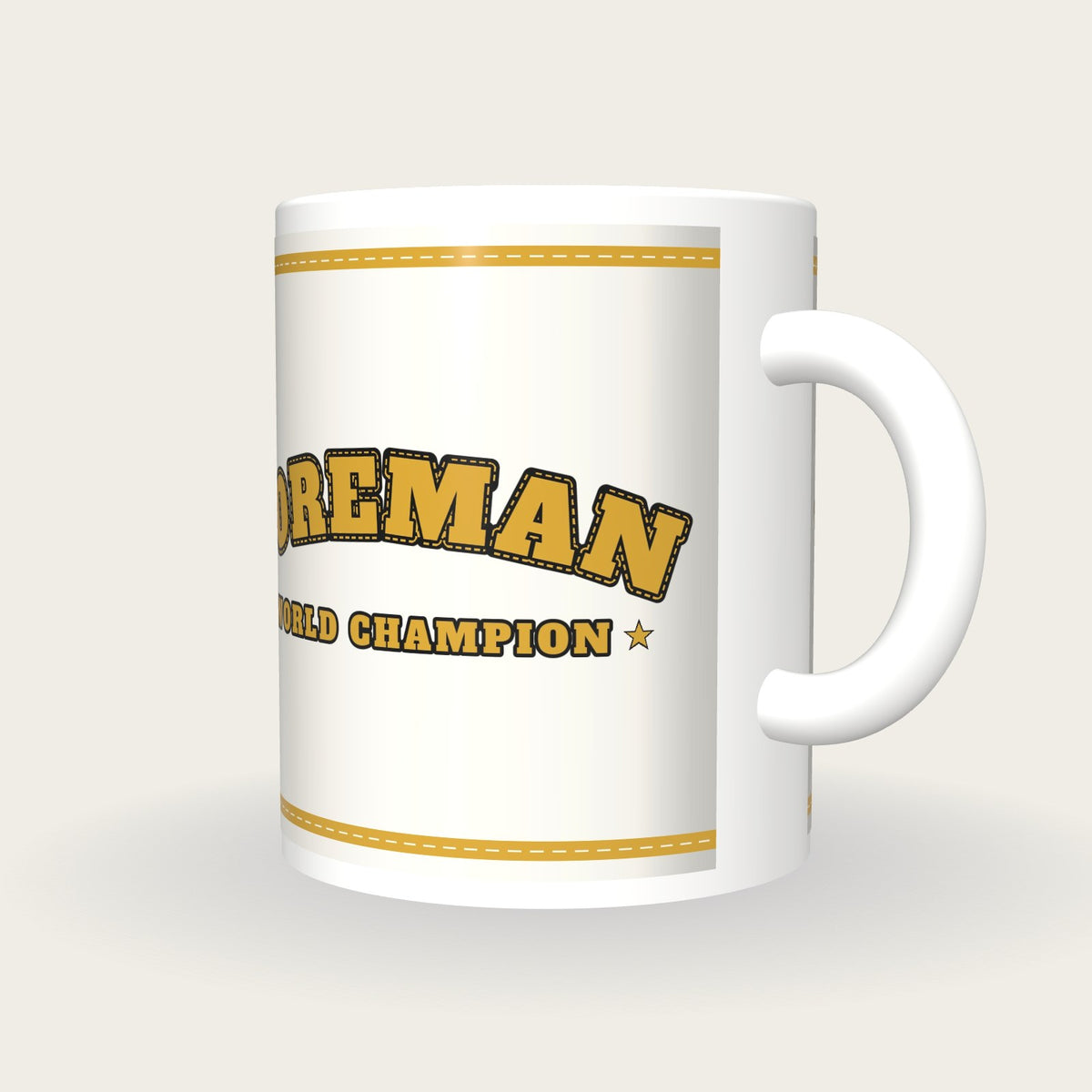 Personalised White and Gold Boxing Robe Mug, three-quarter view