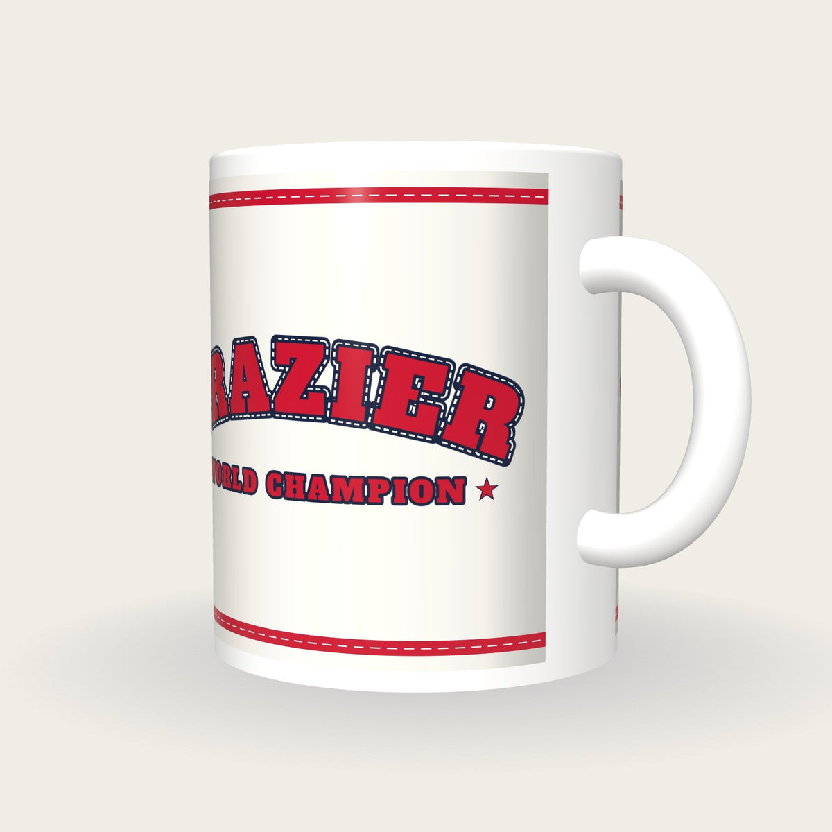 Personalised White and Red Boxing Robe Mug, three-quarter view