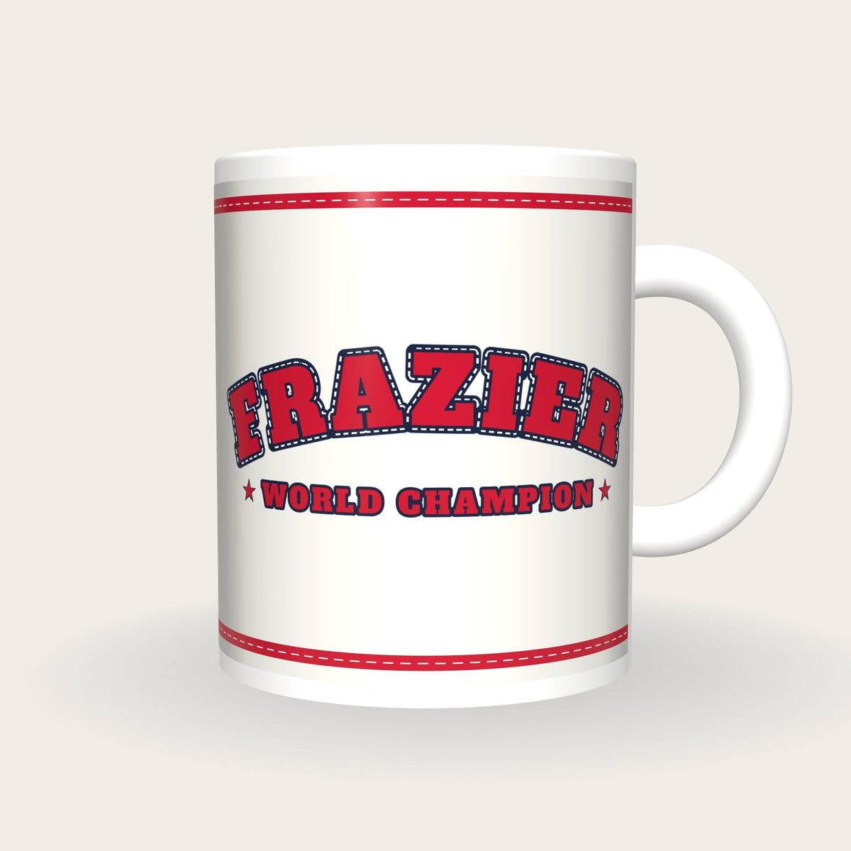 Personalised White and Red Boxing Robe Mug, front
