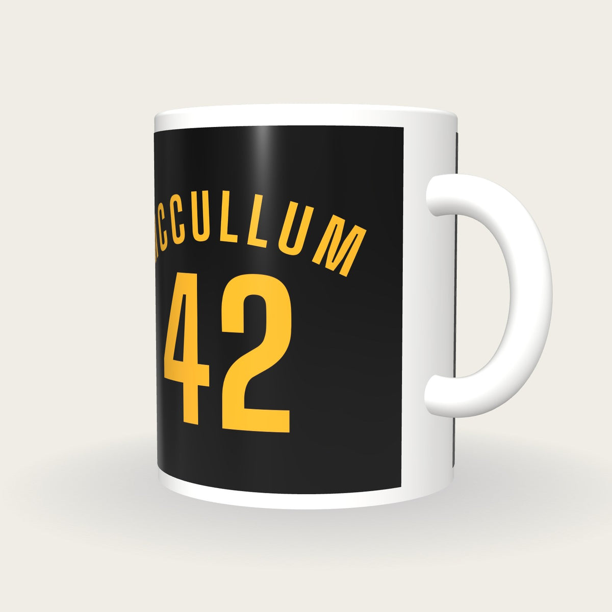 Personalised Black and Gold Cricket Shirt Mug, three-quarter view