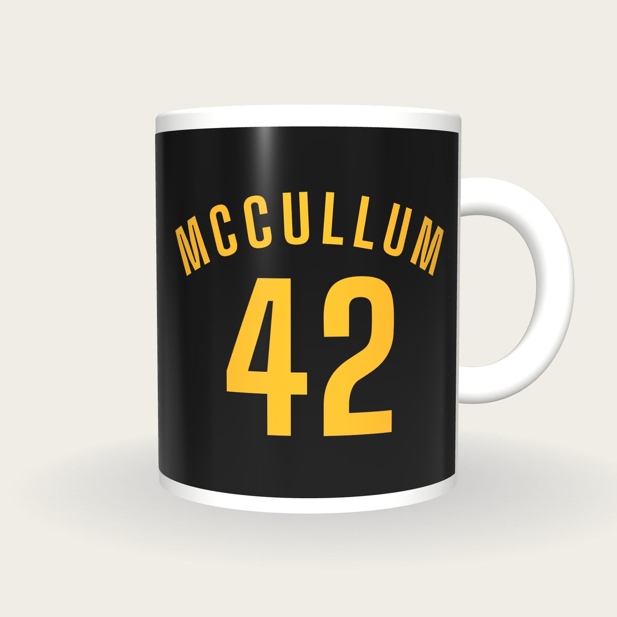 Personalised Black and Gold Cricket Shirt Mug, front