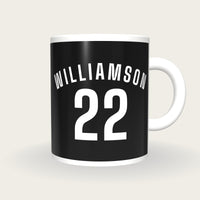 Personalised Black and White Cricket Shirt Mug, front