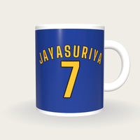Personalised Blue and Yellow Cricket Shirt Mug, front