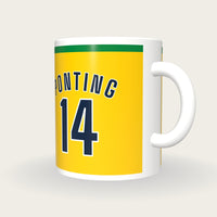Personalised Gold and Green Cricket Shirt Mug, three-quarter view