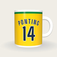 Personalised Gold and Green Cricket Shirt Mug, front