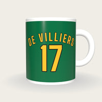 Personalised Green and Gold Cricket Shirt Mug, front