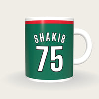 Personalised Green and Red Cricket Shirt Mug, front