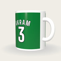 Personalised Green and White Cricket Shirt Mug, three-quarter view
