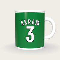 Personalised Green and White Cricket Shirt Mug, front